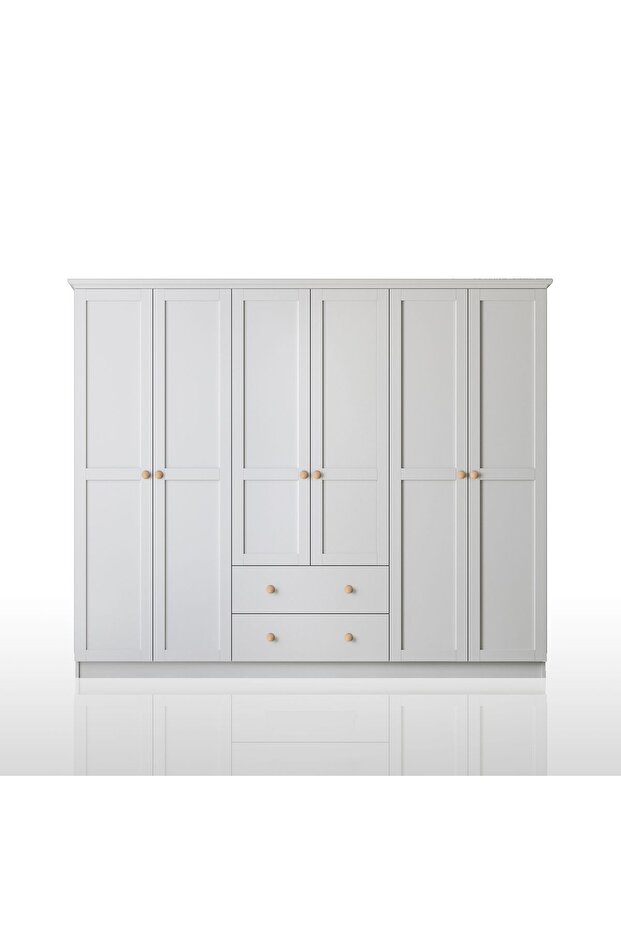 Side 6 Kapak 2 Çekmece Gardırop Ahşap Kulp Dolap - 1