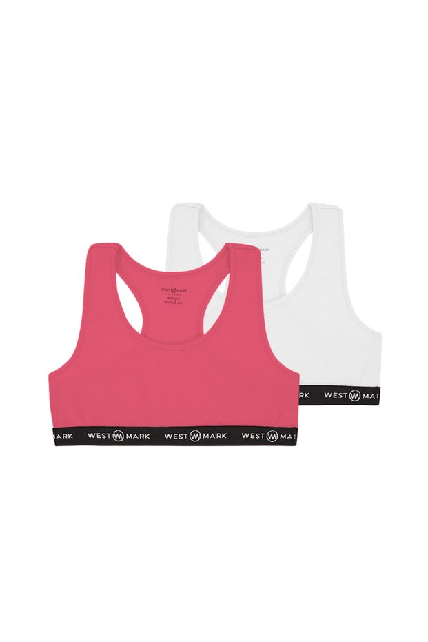 2 Pcs Light Pink and White Girls Bustier Bra Set Polka Bralette