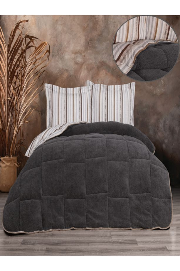 Gri Comforter 4lü Battaniyeli Kışlık Uyku Seti - 1