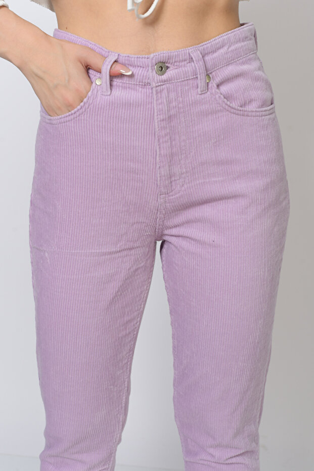 Cepli Fitilli Kadife Mom Pantolon- Lila - 4