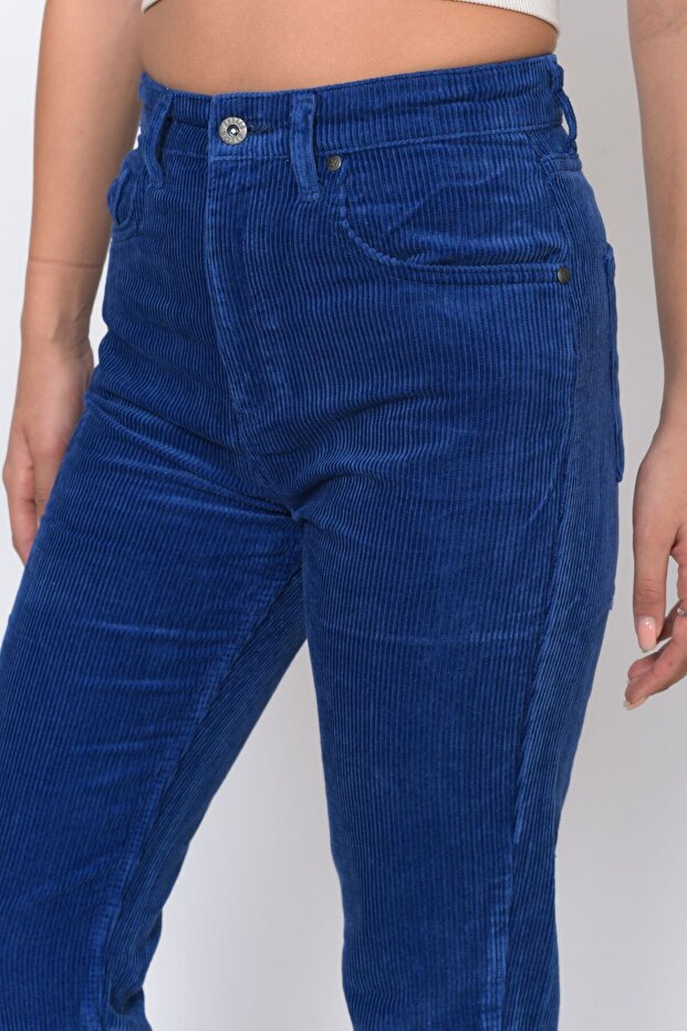 Cepli Fitilli Kadife Mom Pantolon-lacivert - 1