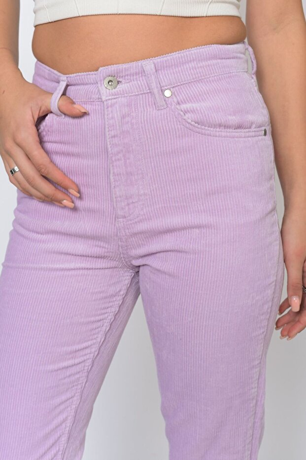 Cepli Fitilli Kadife Mom Pantolon- Lila - 1