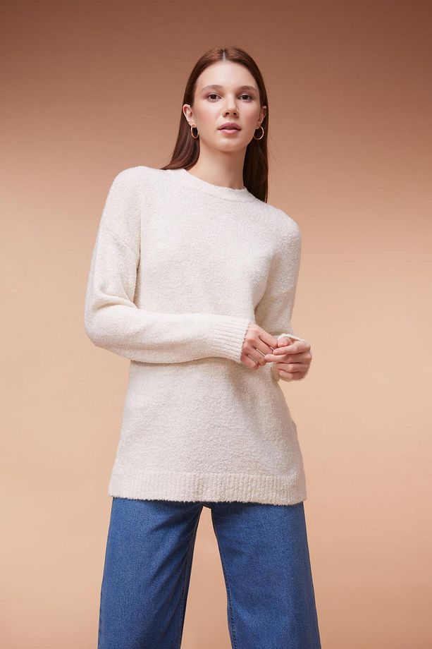 Regular Fit Bisiklet Yaka Basic Düz Triko Kazak Tunik B3548ax23wn - 3