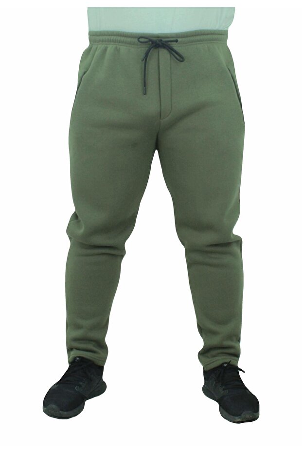 Large Size Zippered Sweatpants 3ip 11517 KHAKI