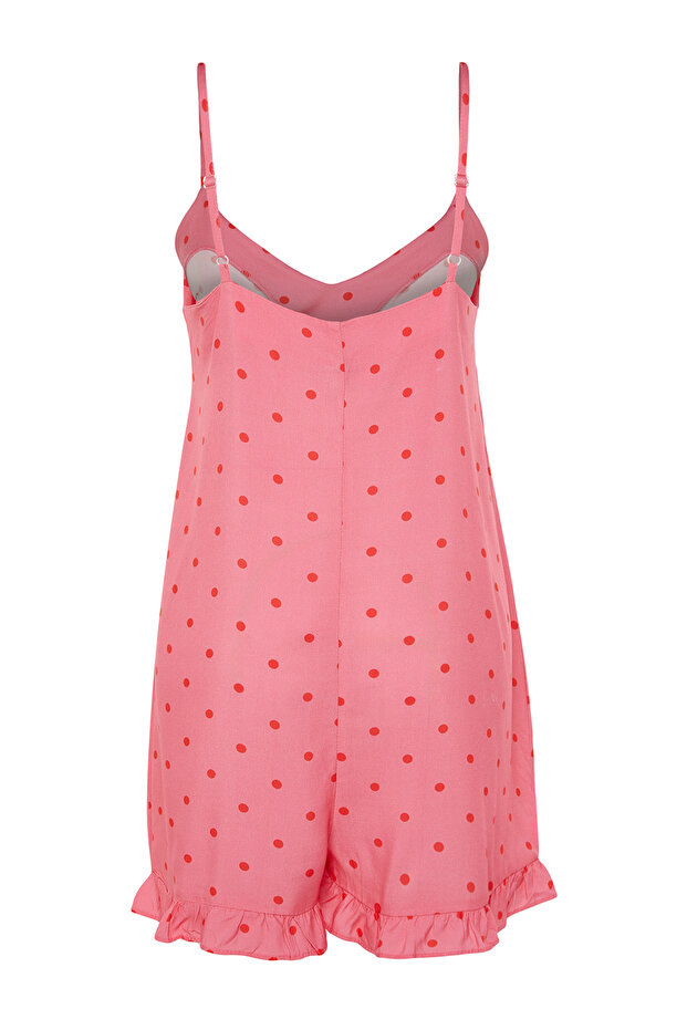 Pembe Puantiyeli Fırfırlı İp Askılı Viskon Dokuma Tulum THMSS21TU0140 - 8