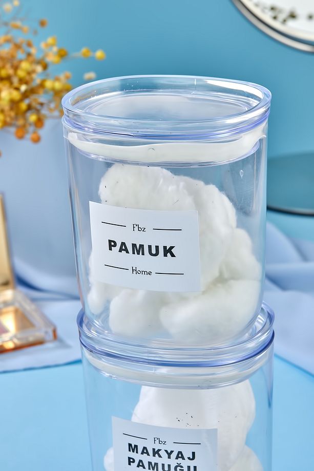 2'li Dekoratif Pamuk & Makyaj Pamuğu Saklama Kutusu - Organizeri 400 ml Akrilik Set - 2