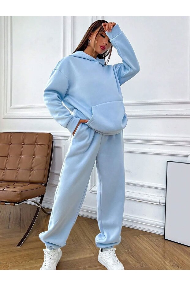 Női túlméretezett tréningruha szett hátul nyomott babakék - 4