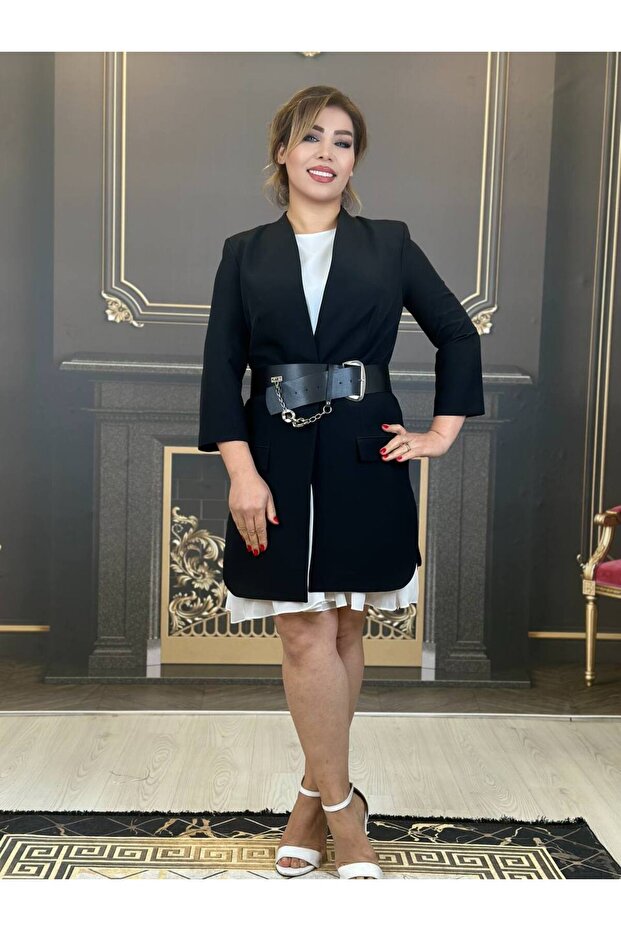 طقم سترة أسود طويل من الداخل والخارج - 3