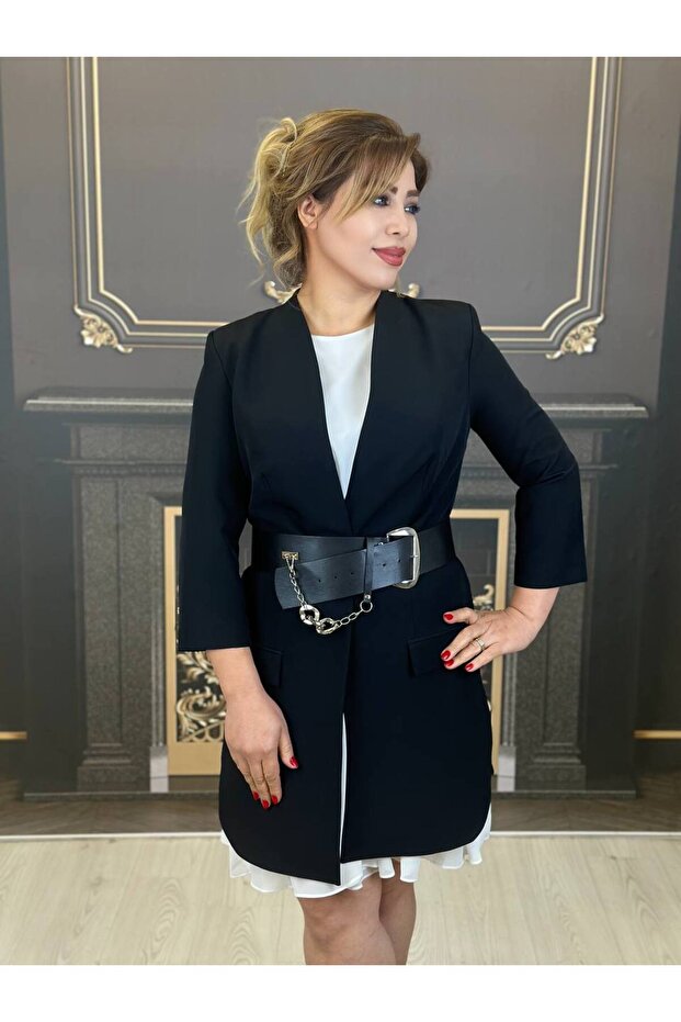 طقم سترة أسود طويل من الداخل والخارج - 1