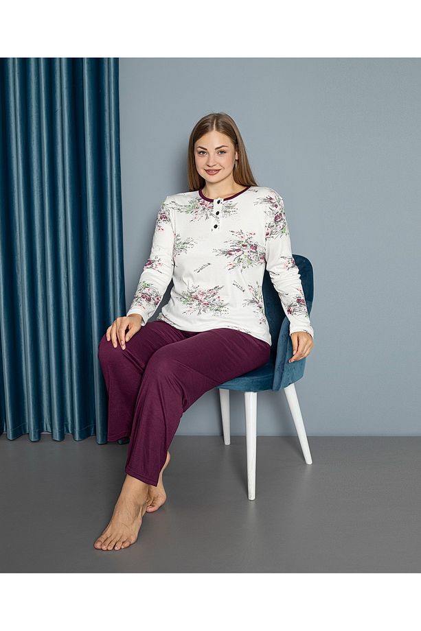 Çiçek Desenli Bambu Kadın Pijama Takımı - 1