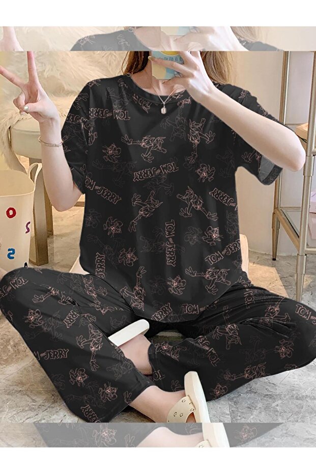 Kısa Kollu Pijama Takımı Tom And Jerry Black Supersoft Basic Süprem - 1
