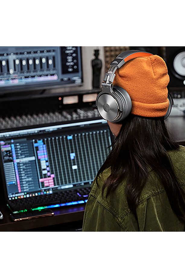 DJ'ler ve Müzik Yapımcıları için 3.5mm ve 6.35mm Çift Aux Girişli Space Gray Profesyonel DJ Kulaklık - 2