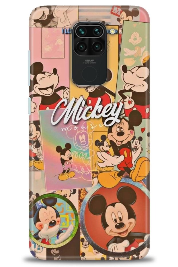 حافظة هاتف Xiaomi Redmi Note 9 مطبوعة بدقة HD - I Love Mickey + واقي شاشة كامل