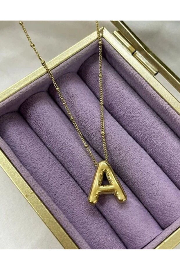 Three Dimensional Steel Letter A Balloon Gold Color Necklace