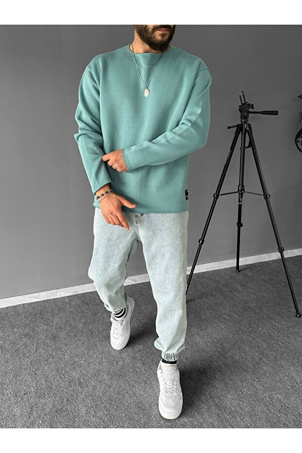 Pis Yaka Bebe Mavi Basic Oversize Sweatshirt - 3