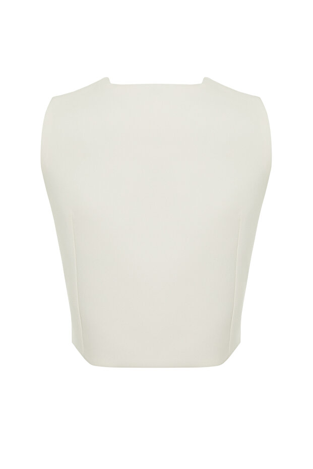 Ekru Regular Crop Dokuma Yelek TWOSS22YE0053 - 8