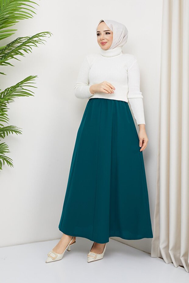 Sandy Crepe Fabric Eight Piece Wide Comfortable Skirt with Elastic Waist 20231
