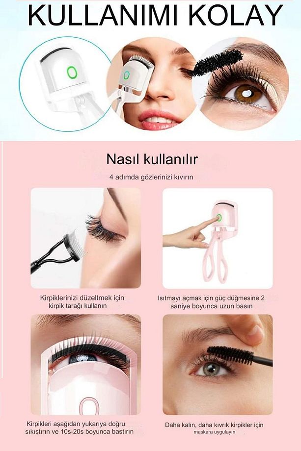 Elektrikli Kirpik Bigudi 2 Modlu Kirpik Kıvırıcı Ayarlanabilir Kirpik Maskara Fırçası Hızlı Doğal - 8