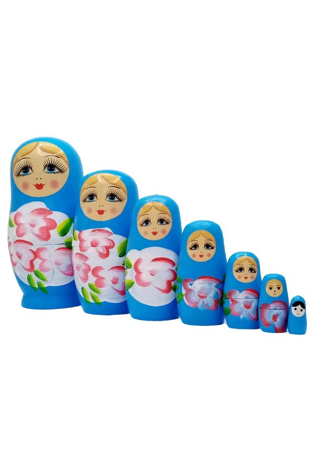Wooden Matryoshka Baby Set of Seven Blue