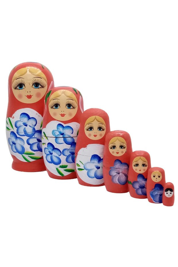 Wooden Matryoshka Baby Set of Seven Red