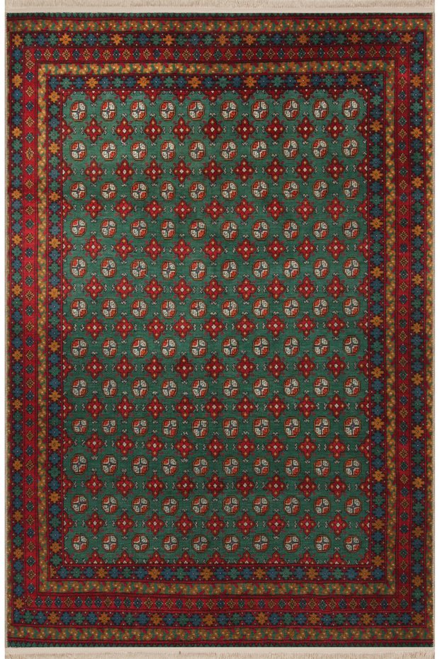 Dark Tone Green Red Themed Traditional Motif Patterned Creative Vintage Decorative Carpet 2694