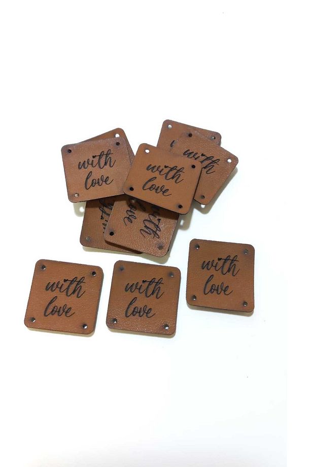 Deri Etiket 2-2 cm Kare With Love 20 Adet - 2