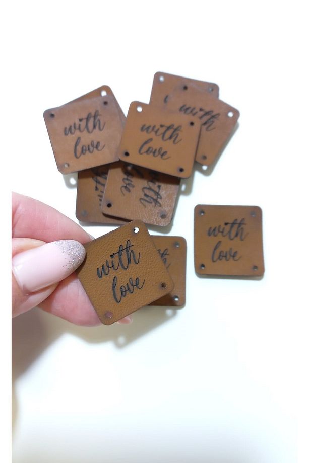Deri Etiket 2-2 cm Kare With Love 20 Adet - 1