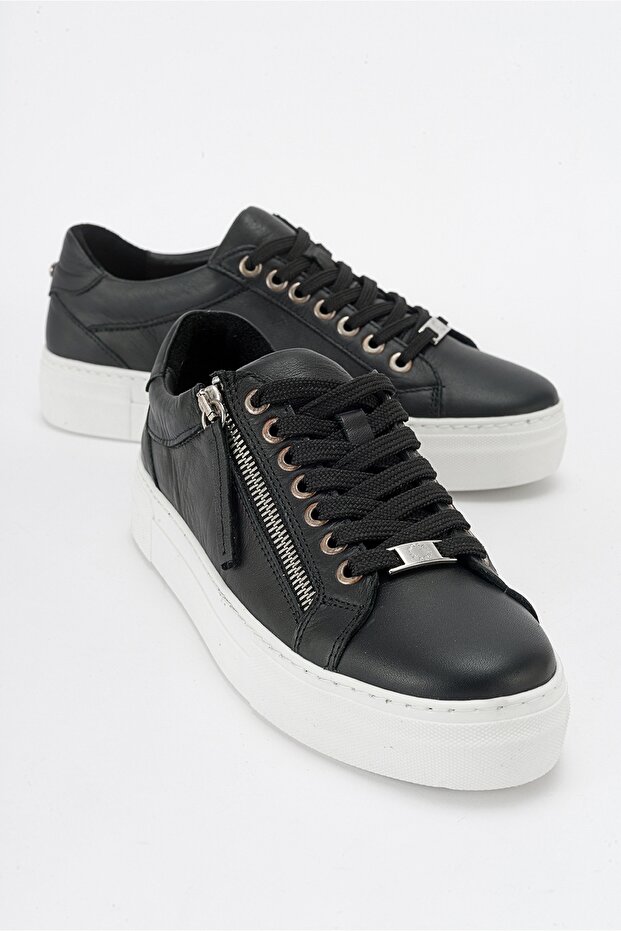 BERLY Black Genuine Leather Women's Sneakers