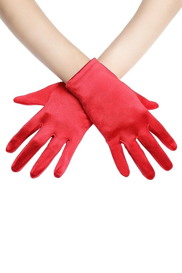 Short Ankle Length Shiny Satin Bride Costume Gloves Bridal Gloves For Party And Special Nights Red