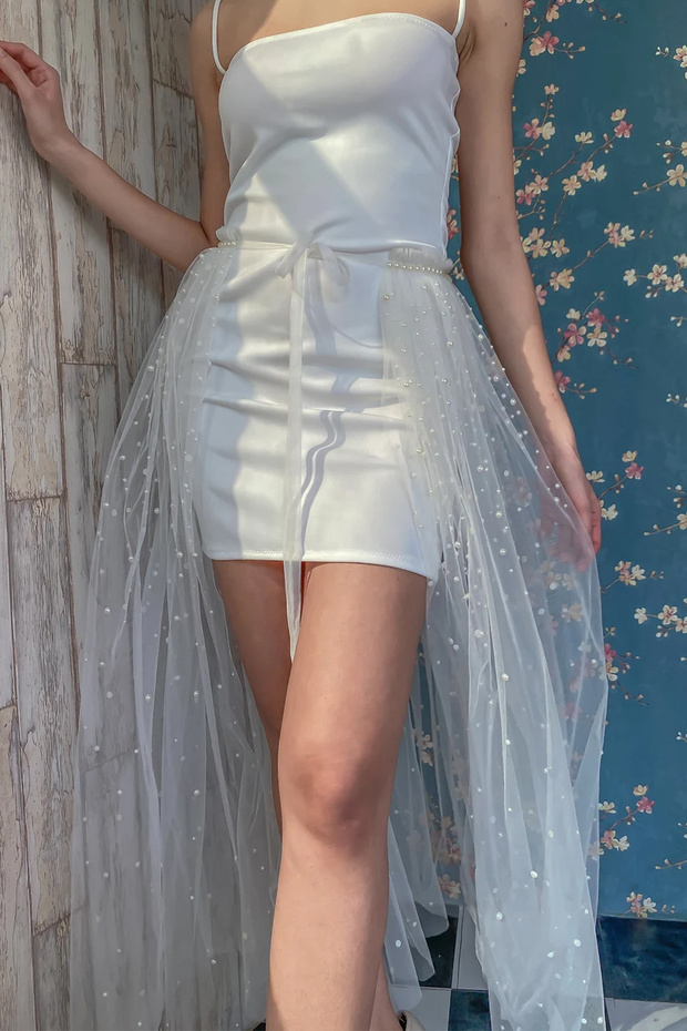 Tulle Skirt With Pearls For Special Occasions Accessory Dress Decor Costume Accessory Transparent Tulle Skirt With Pearls