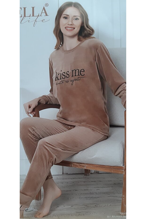 Set od baršunaste pidžame 2318 Mlečna kafa - 1