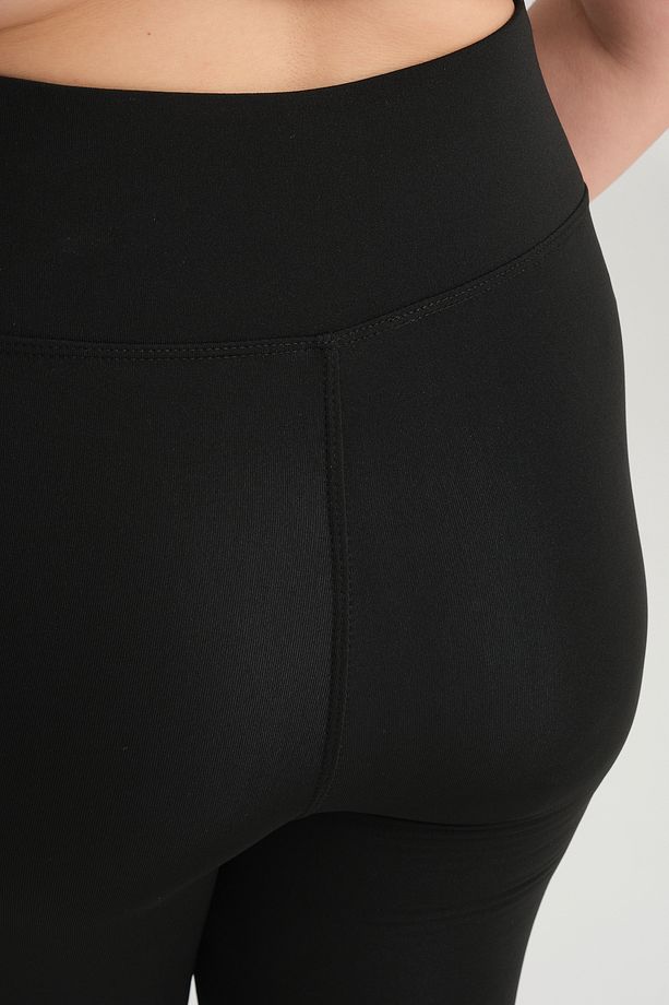 Curve Büyük Beden Örme Şardonlu Polarlı Kışlık Siyah Tayt - 6