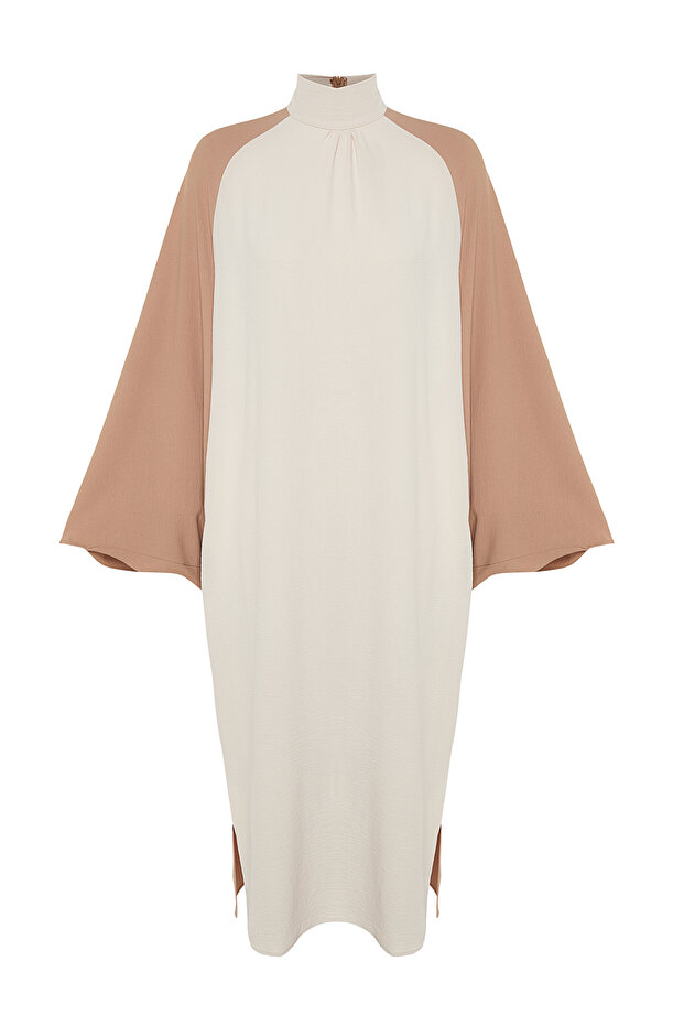 Taş Renk Bloklu Aerobin Dokuma Kaftan Elbise Jalabiya TCTSS24KK00000 - 8