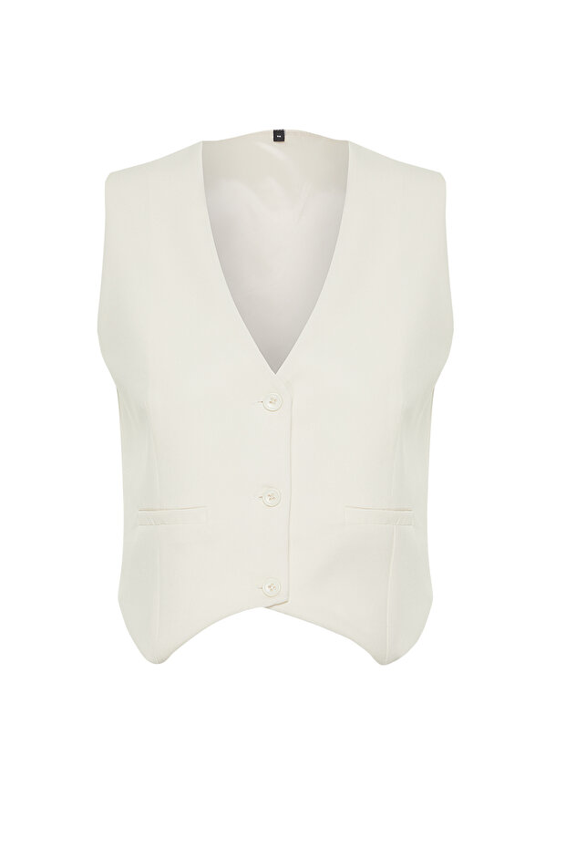 Ekru Regular Crop Dokuma Yelek TWOSS22YE0053 - 7