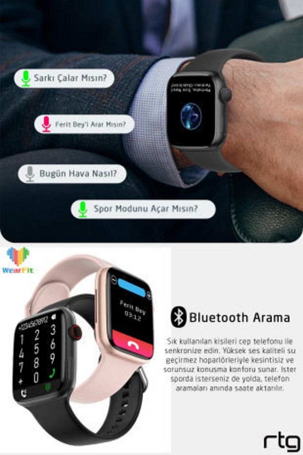 Akıllı Saat Iphone Ve Android Uyumlu 45 Mm Siri Gps Bluetooth Çağrı Pembe - 4