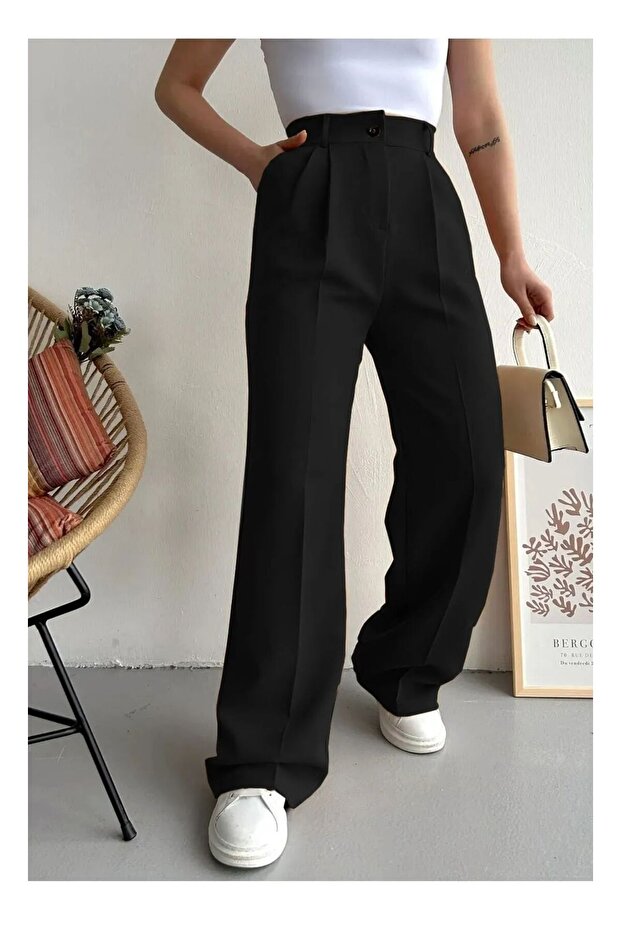 Fabric Black Trousers Loose Paca Pants