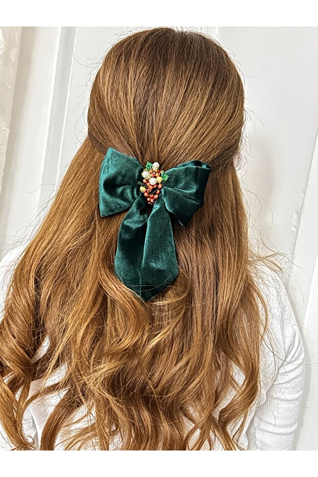Bym219 Velvet Christmas Embroidered Bow Buckle