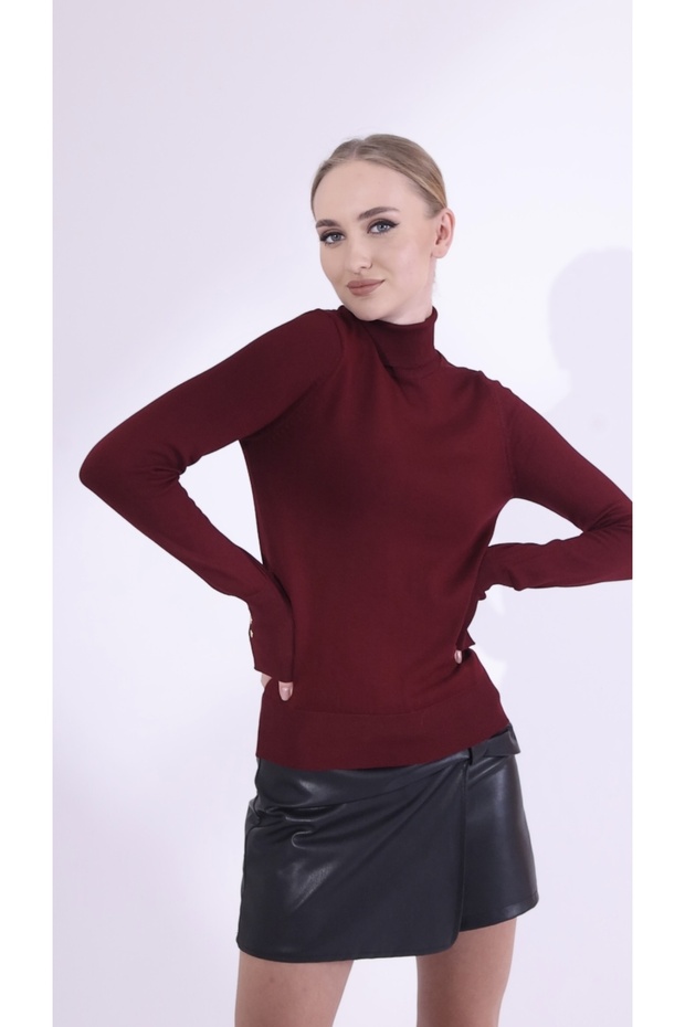 Basıc Balıkçı Yaka Triko Kazak-Bordo - 3