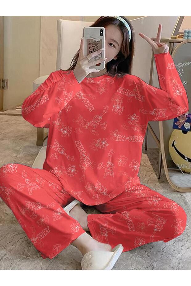 Long Sleeve Pajama Set Tom And Jerry Red Supersoft Basic