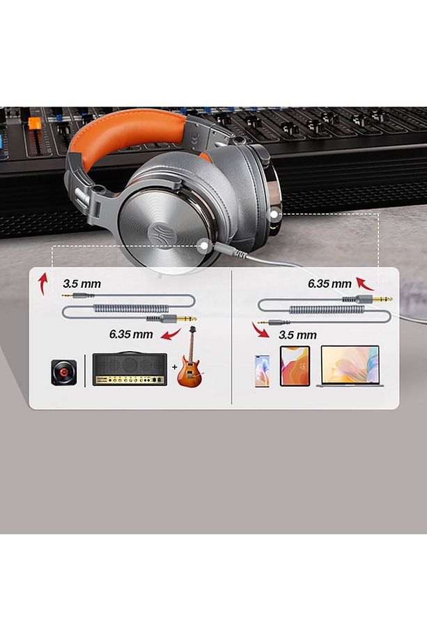 DJ'ler ve Müzik Yapımcıları için 3.5mm ve 6.35mm Çift Aux Girişli Space Gray Profesyonel DJ Kulaklık - 5
