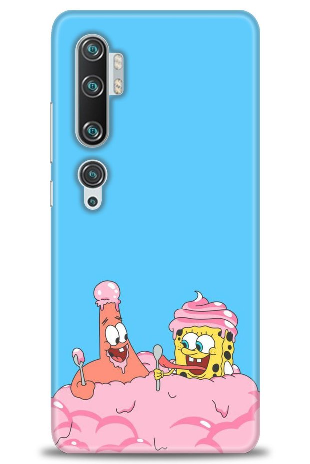 حافظة هاتف Xiaomi Mi Note 10 مطبوعة بدقة HD - سبونج بوب + واقي شاشة كامل