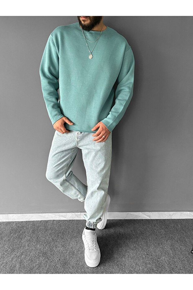 Pis Yaka Bebe Mavi Basic Oversize Sweatshirt - 1