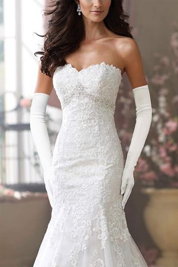 Long Satin Bridal Wedding Gloves For Women Long Prom Party Gloves Off White