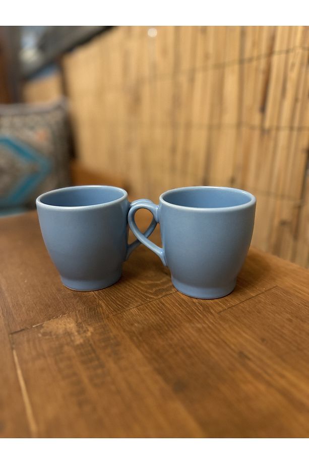 Mavi Mat Double Fincan Kulplu Mug Kupa Bardak Espresso Double Türk Kahve Fincan Kahve Kupası - 4