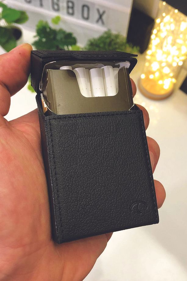 Deri Sigara Kutusu - Kısa Dar Paket (S) - Touch Blue-Slender- Mıknatıslı- SimSiyah - 6
