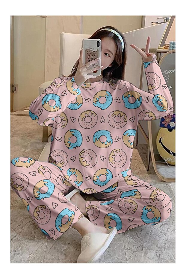 طقم بيجامة بأكمام طويلة من Donut Supersoft Basic Single Jersey