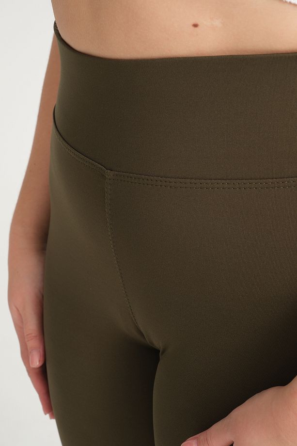 Curve Büyük Beden Örme Şardonlu Polarlı Kışlık Haki Tayt - 6