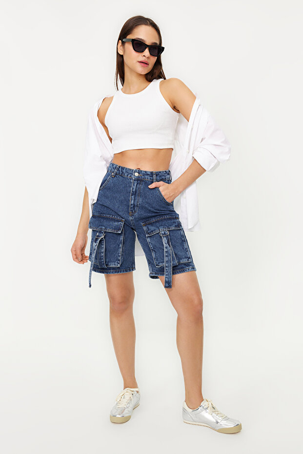 Mavi Kargo Cepli Normal Bel Denim Bermuda TWOSS24SR00014 - 1