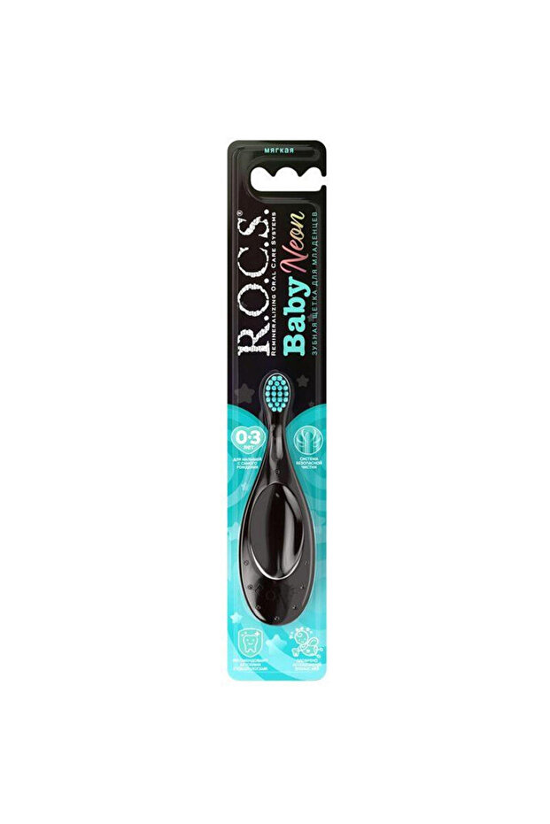 Rocs Baby Neon - Baby Toothbrush Black/Blue 0-3 Years