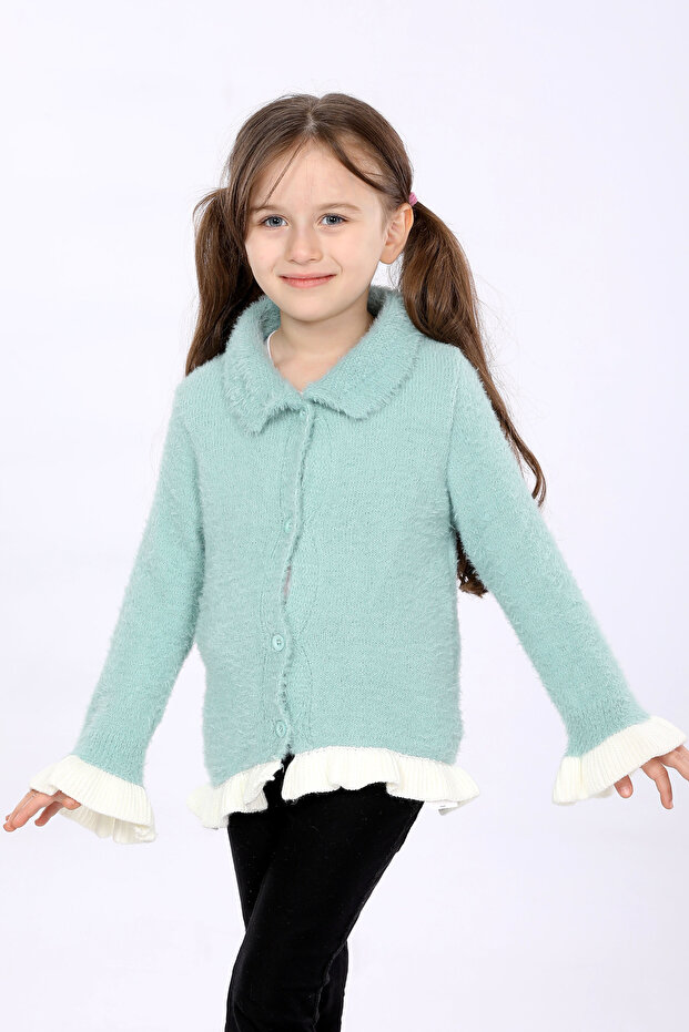 Girl's Regular Fit Shirt Collar Buttoned Cardigan